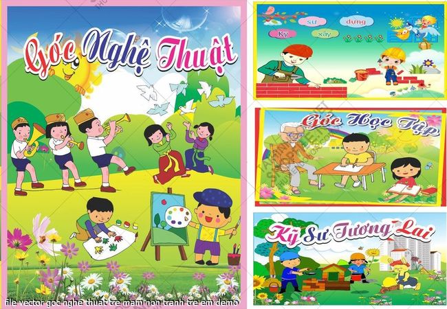 file vector goc nghe thuat tre mam non tranh tre em